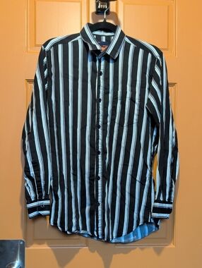 Superdry Black Shirt with White Vertical Stripes